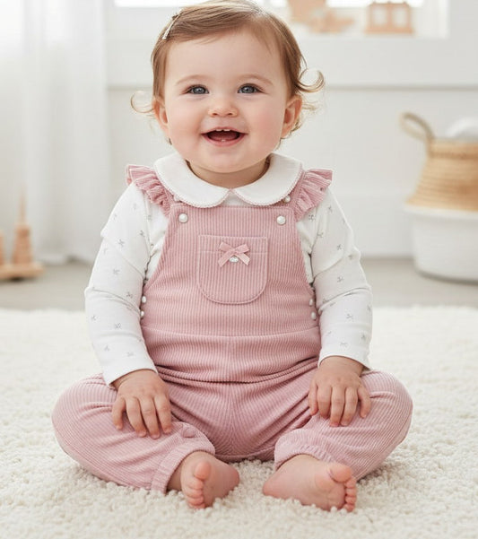 Baby Girls Velour Ribbed Dungarees Outfit