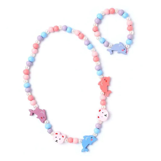 Dolphin Bead Necklace & Bracelet Set