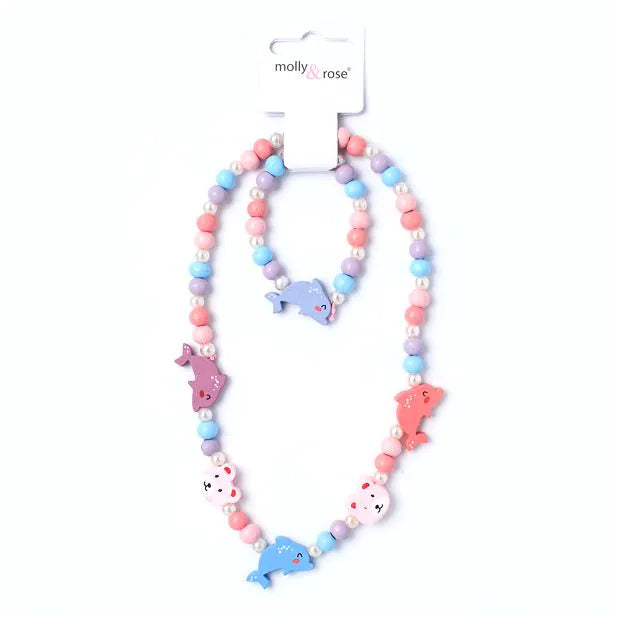 Dolphin Bead Necklace & Bracelet Set
