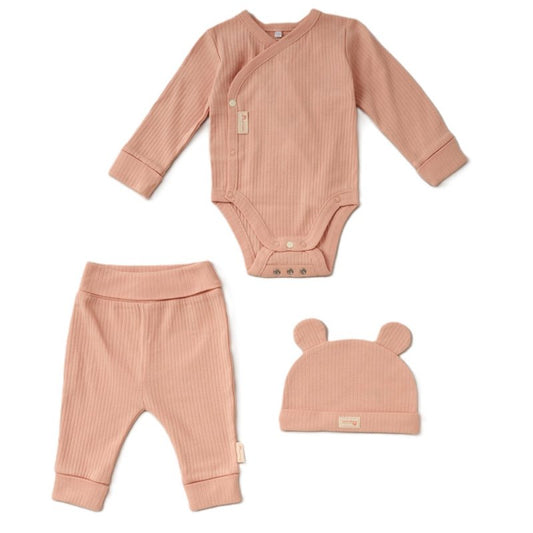 Baby Girls Organic 3 Piece Ribbed Outfit