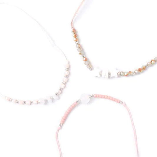 Set of 3 Neutral Corded Bracelets With Charms & Beads