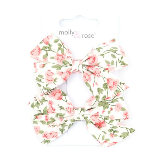Set of 2 Floral Print White Bow Clips