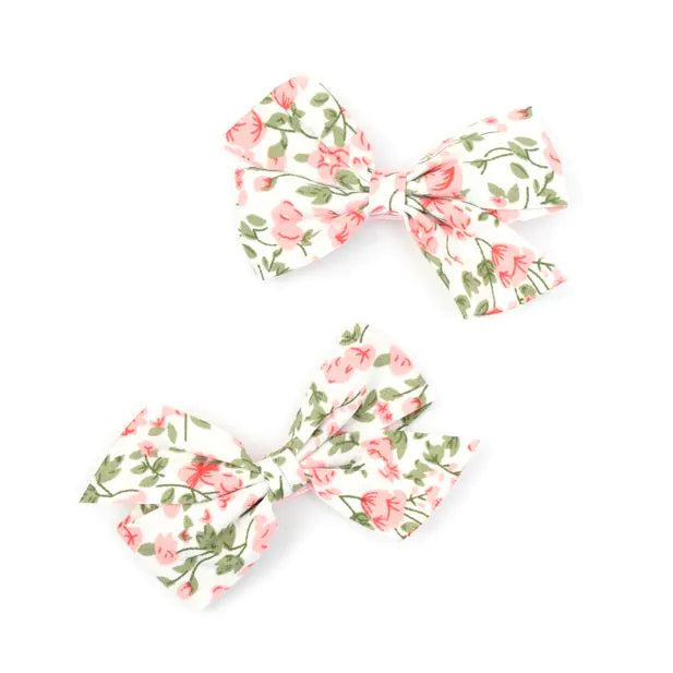 Set of 2 Floral Print White Bow Clips