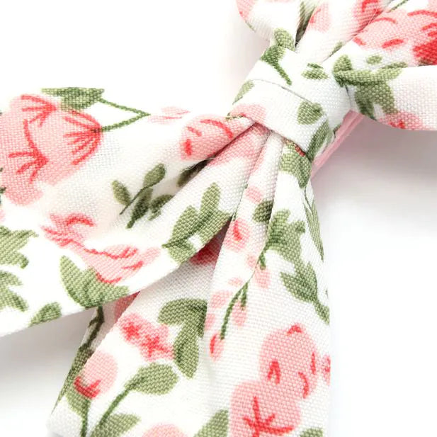 Set of 2 Floral Print White Bow Clips