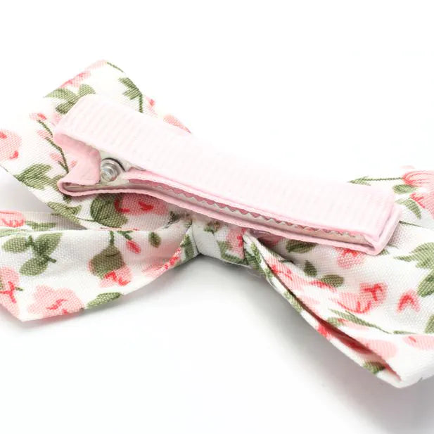 Set of 2 Floral Print White Bow Clips