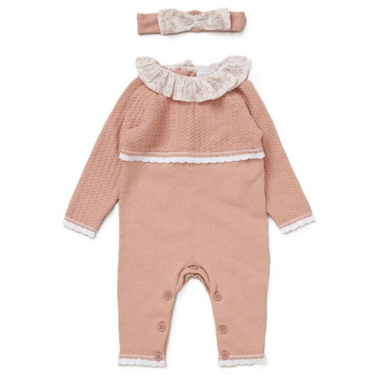 Baby Girls Knitted Floral Long Leg Romper