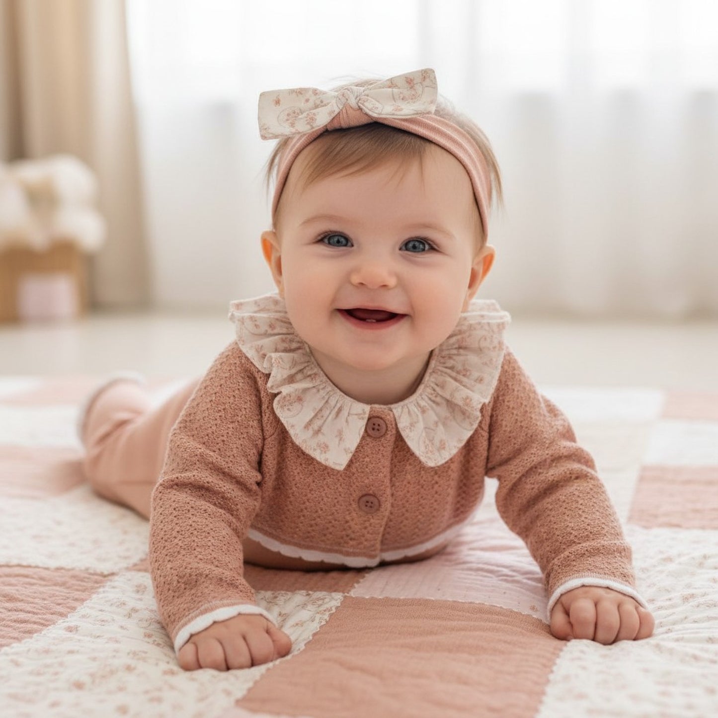 Baby Girls Knitted Floral Long Leg Romper