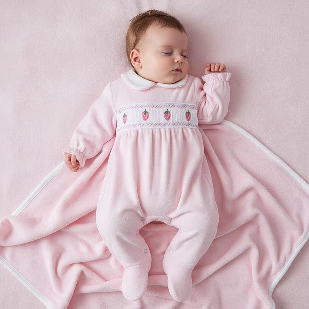 Baby Girls Velour Strawberry Sleepsuit
