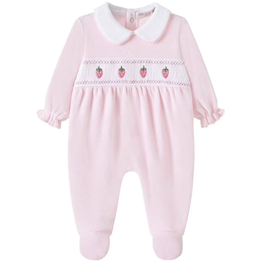 Baby Girls Velour Strawberry Sleepsuit