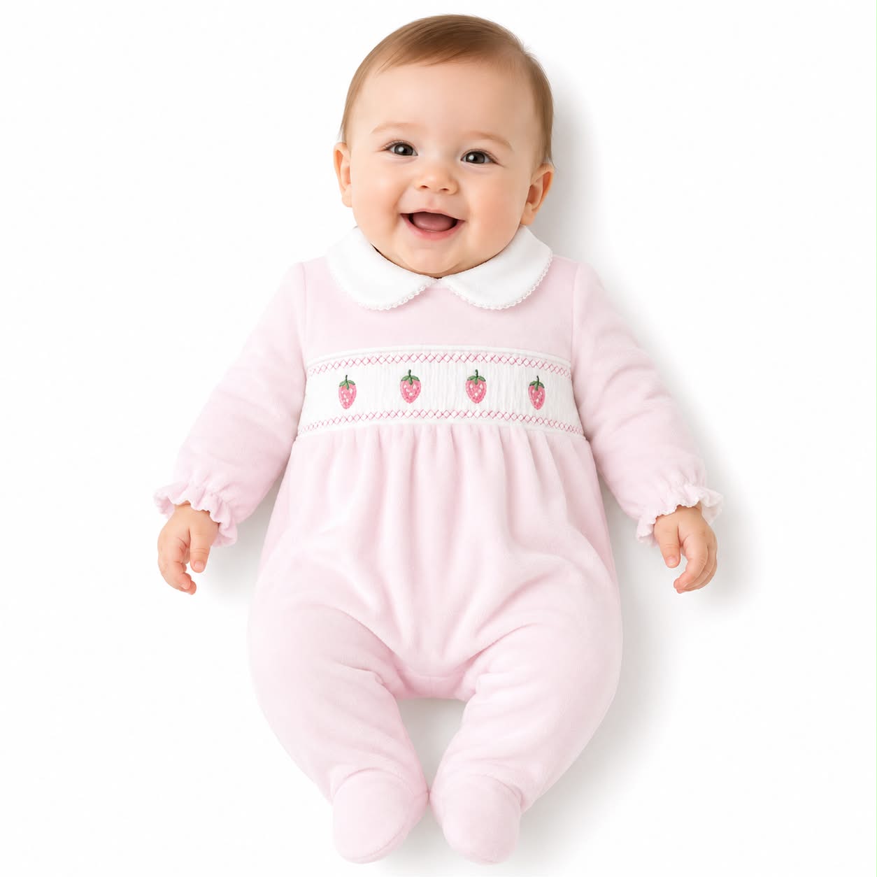 Baby Girls Velour Strawberry Sleepsuit