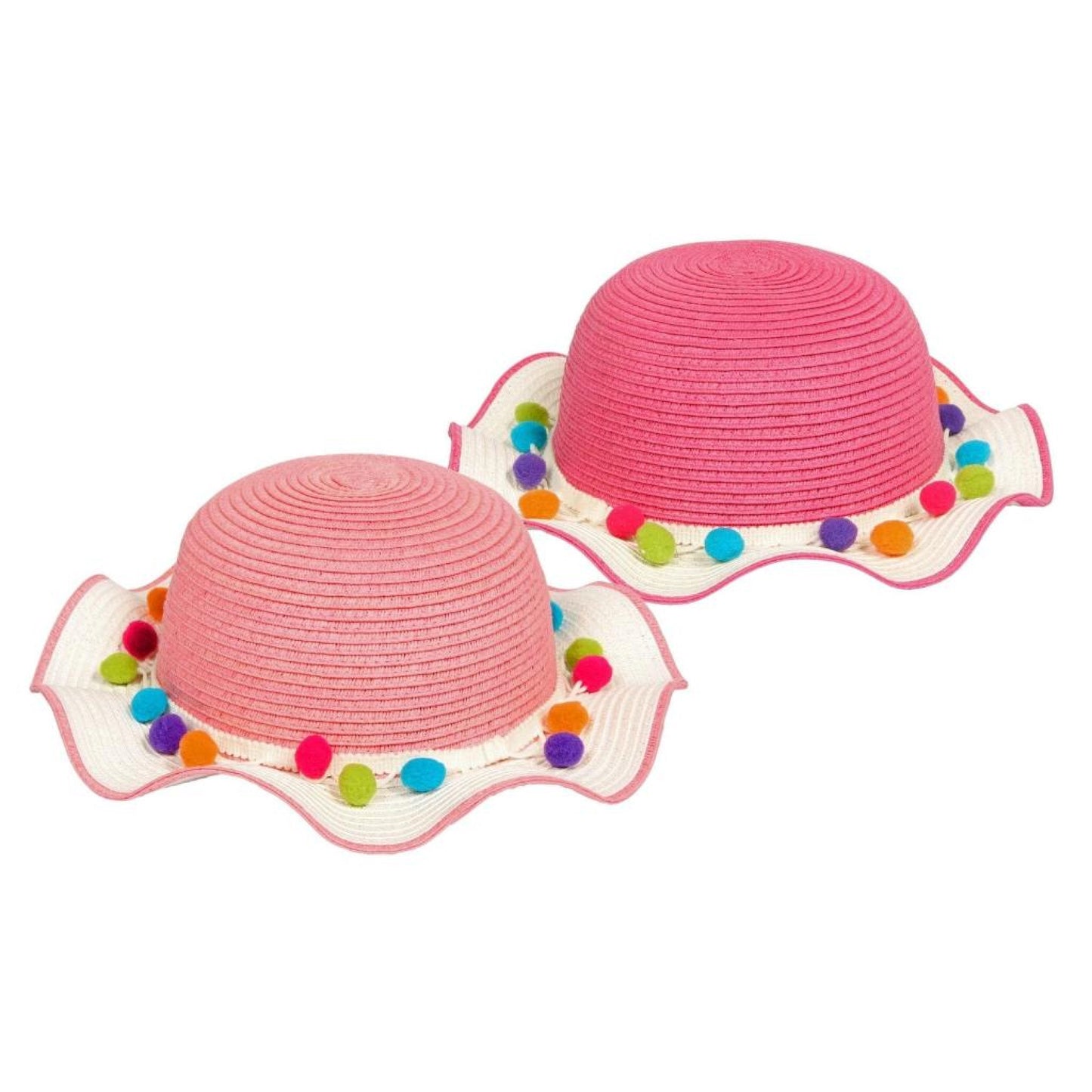 Girls Pom Pom Straw Hat