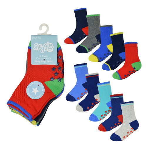 Baby Boys 5 Pack Socks with Grippers