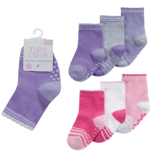 Baby Girls 3 Pack Socks with Grippers