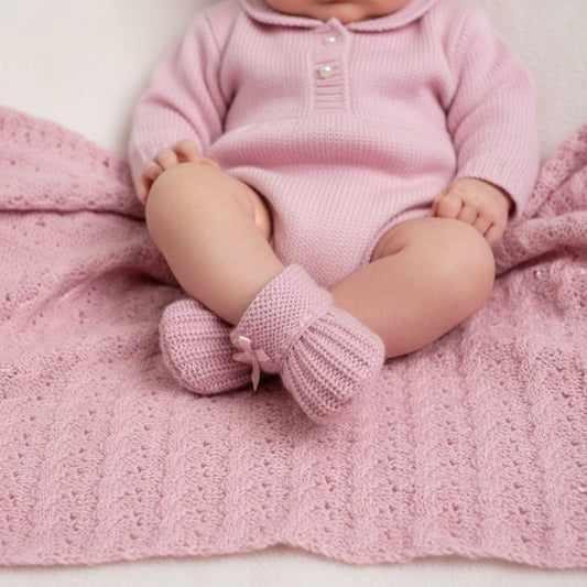 Pink Bow Knitted Booties