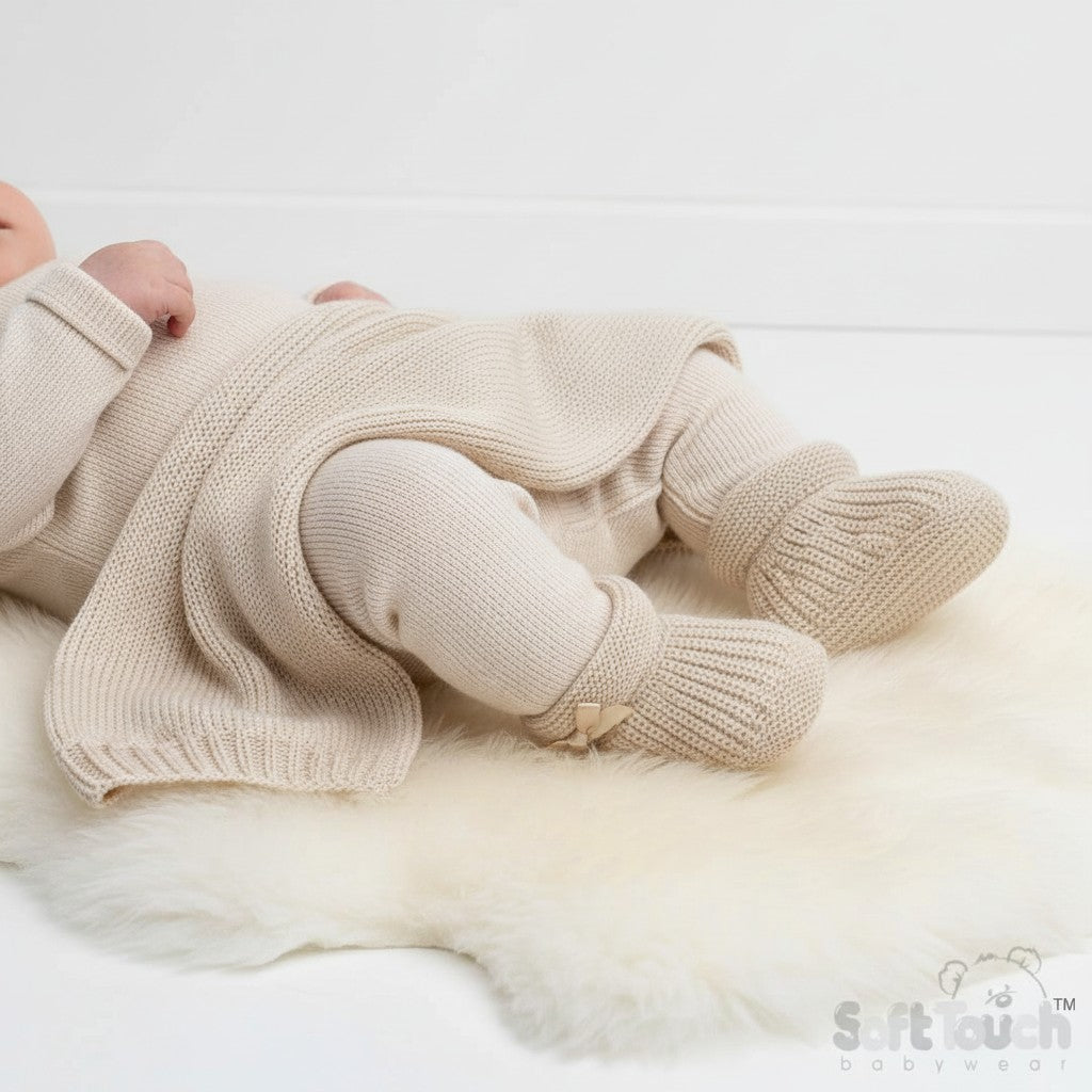 Beige Bow Knitted Booties