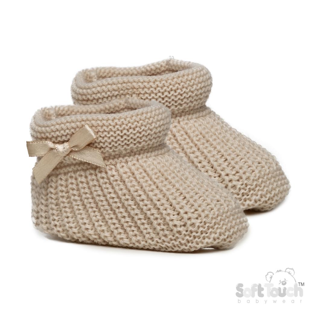Beige Bow Knitted Booties