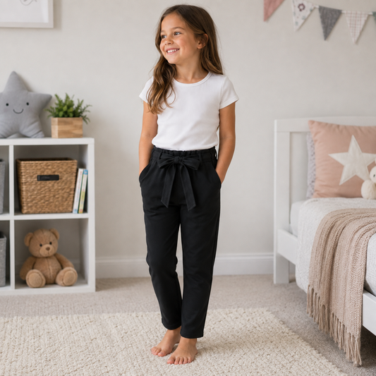 Girls Black Trousers with Bow detail