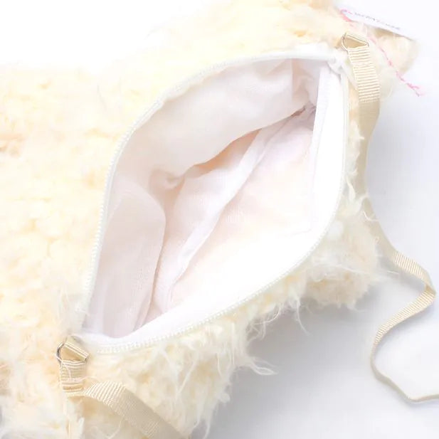 Cream Furry Dog Shoulder Bag