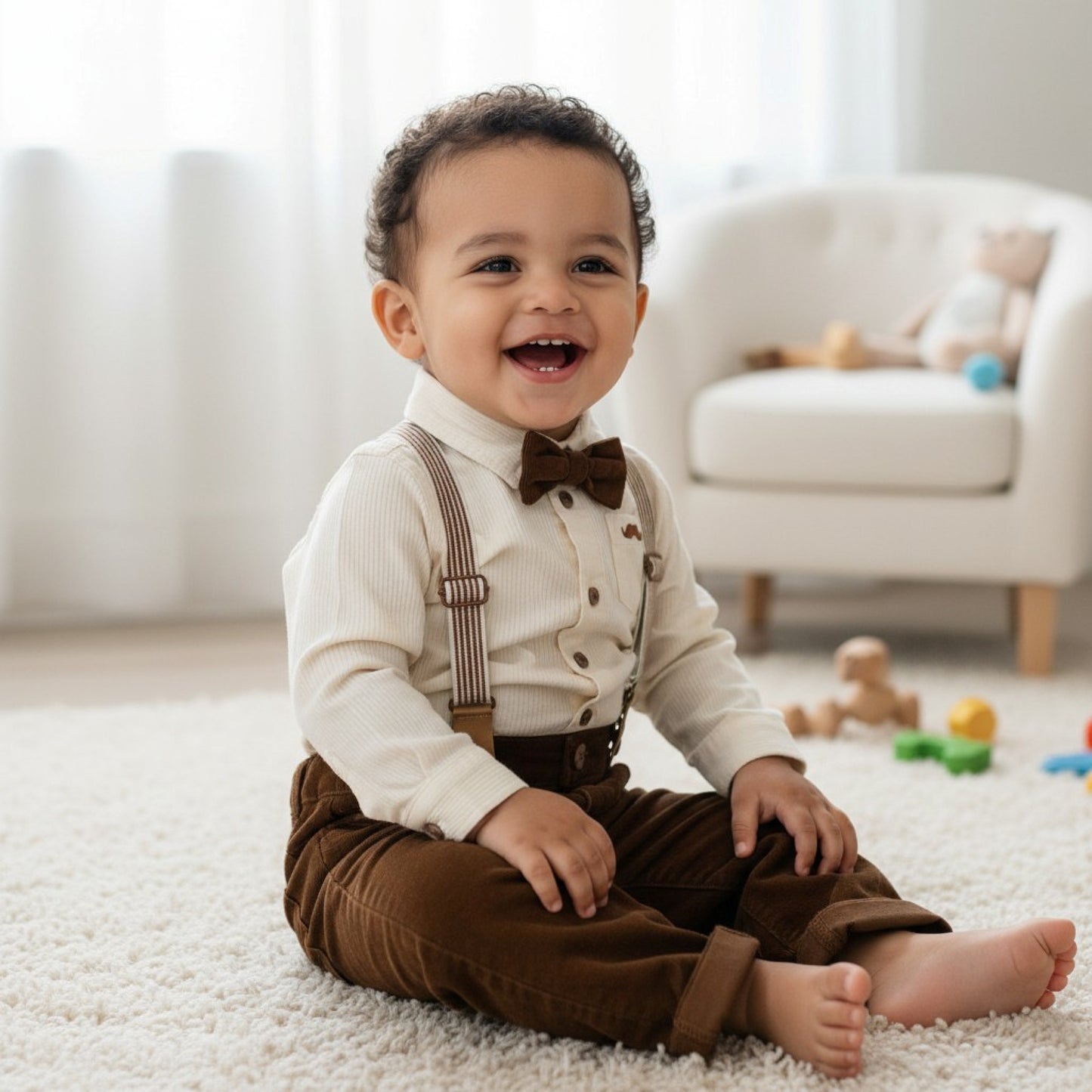 Baby Boys Corduroy Trousers & Bow Tie Outfit