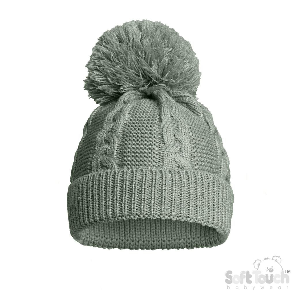 Sage Green Cable Knit Bobble Hat