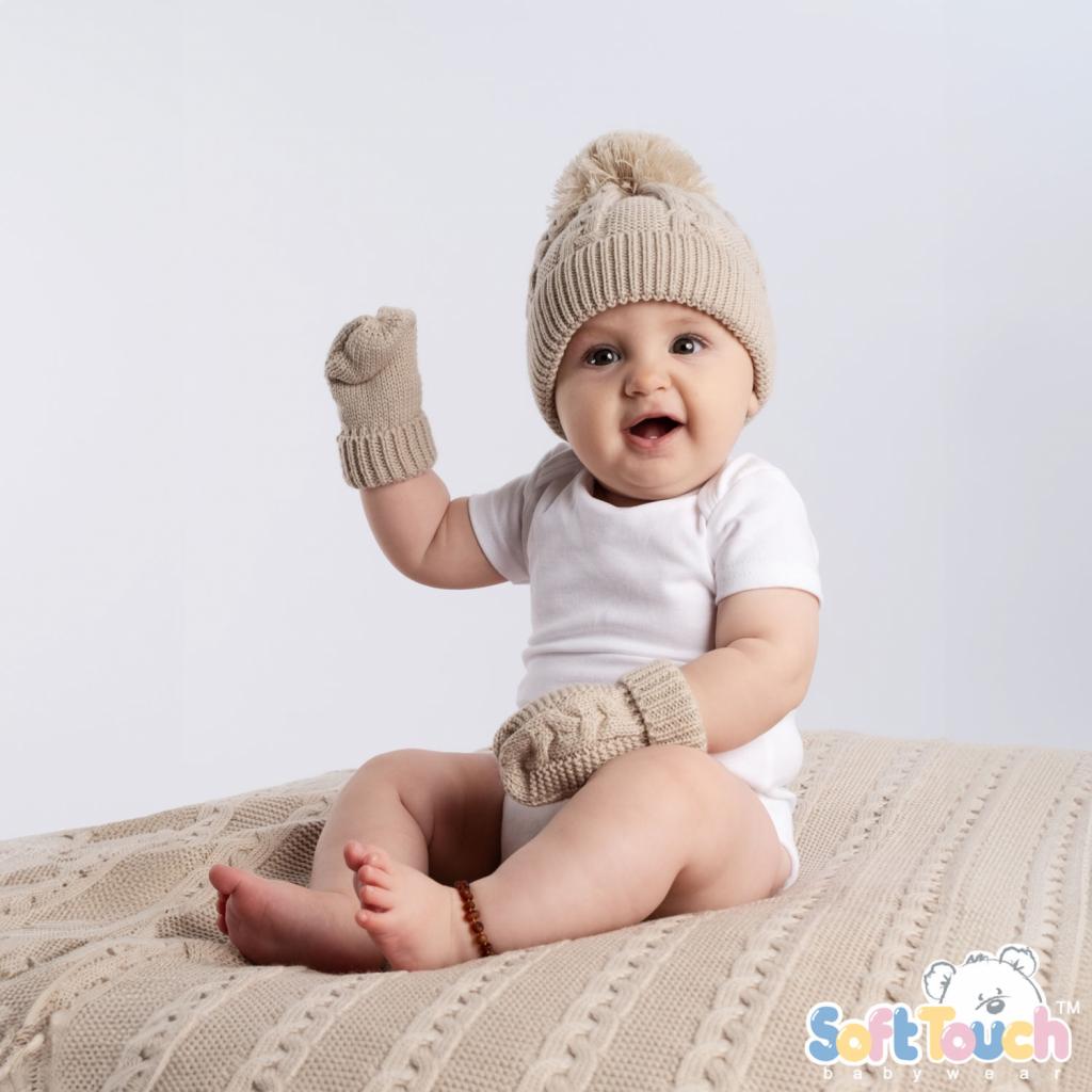Beige Cable Knit Bobble Hat