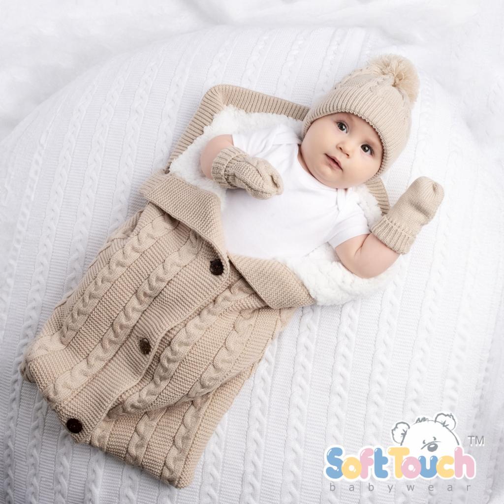 Beige Cable Knit Bobble Hat