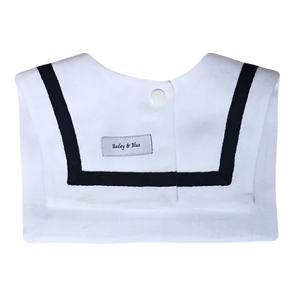 White With Navy Linen Sailor Collar