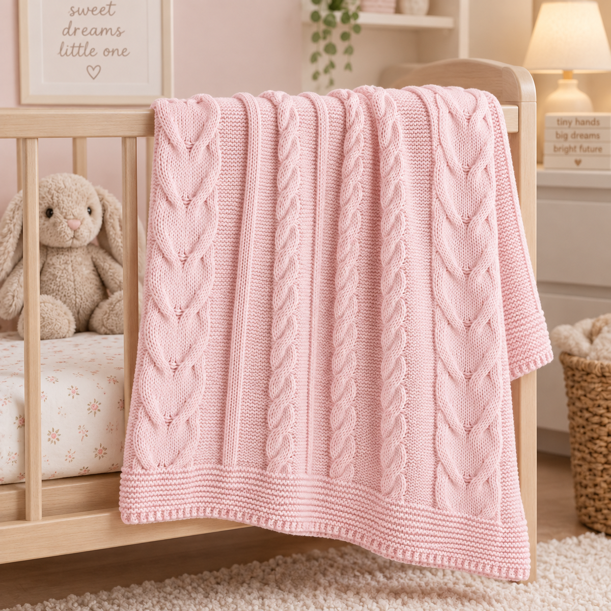 Pink Cable Knit Blanket
