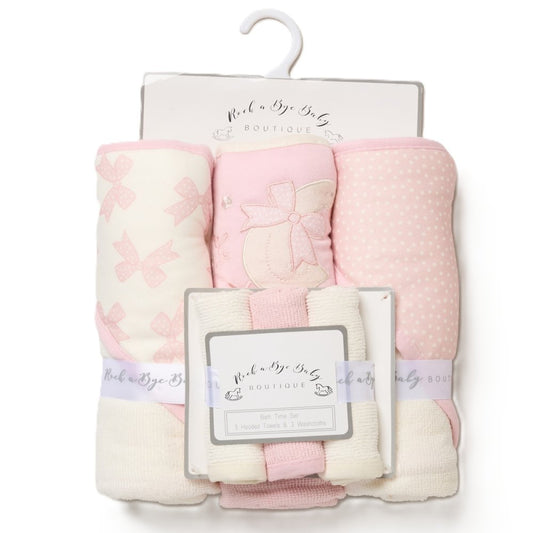 Bow Hooded Towel & Washcloth Set