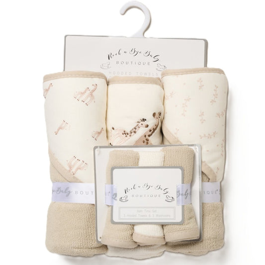 Giraffe Hooded Towel & Washcloth Set