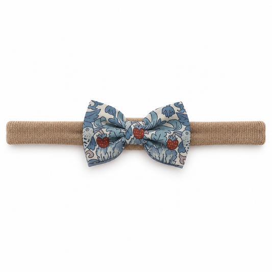 Liberty Strawberry Thief - Lavender Blue Small Bow Headband