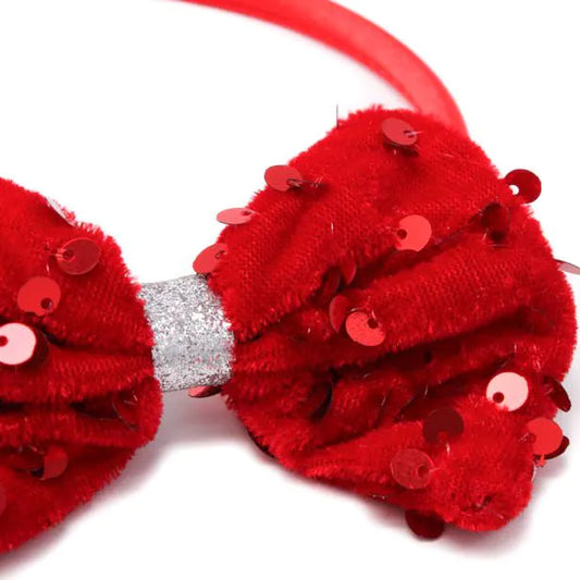 Red Velvet & Sequin Bow Aliceband