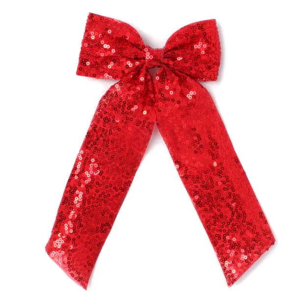 Red Sequin Bow Barrette Clip With Tails