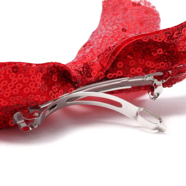 Red Sequin Bow Barrette Clip With Tails