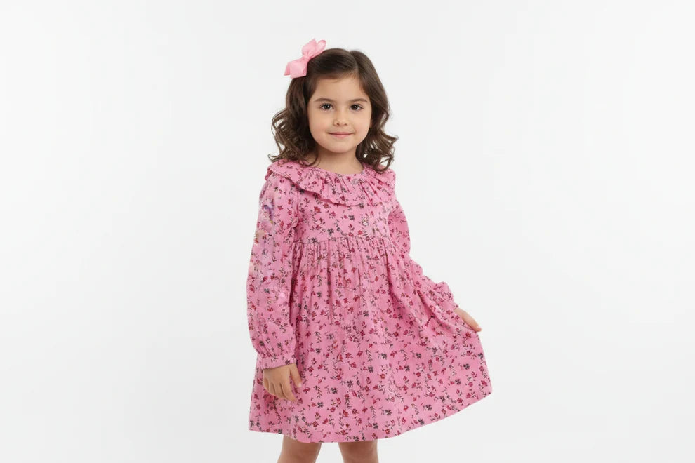 Girls Floral Corduroy Dress