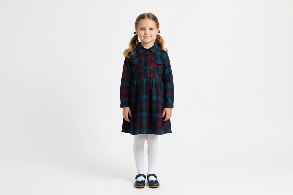Girls Corduroy Check Dress