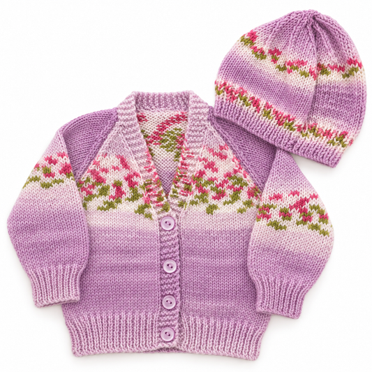 Hand Knitted Cardigan & Hat Set