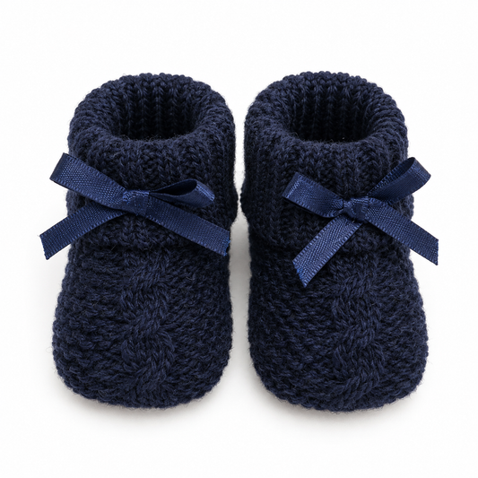 Navy Blue Cable Knit Booties