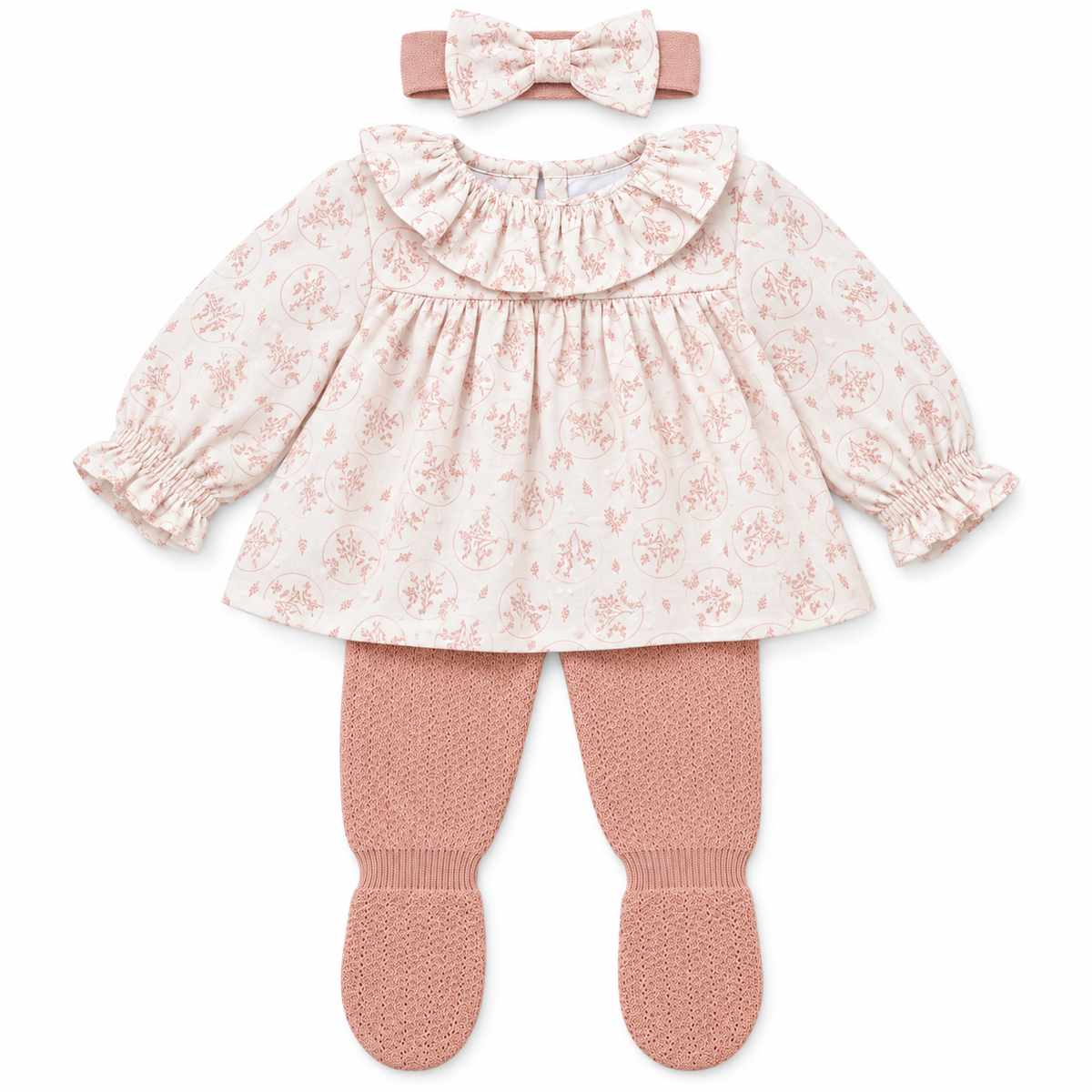 Baby Girls Blouse & Knitted Leggings Outfit with Headband