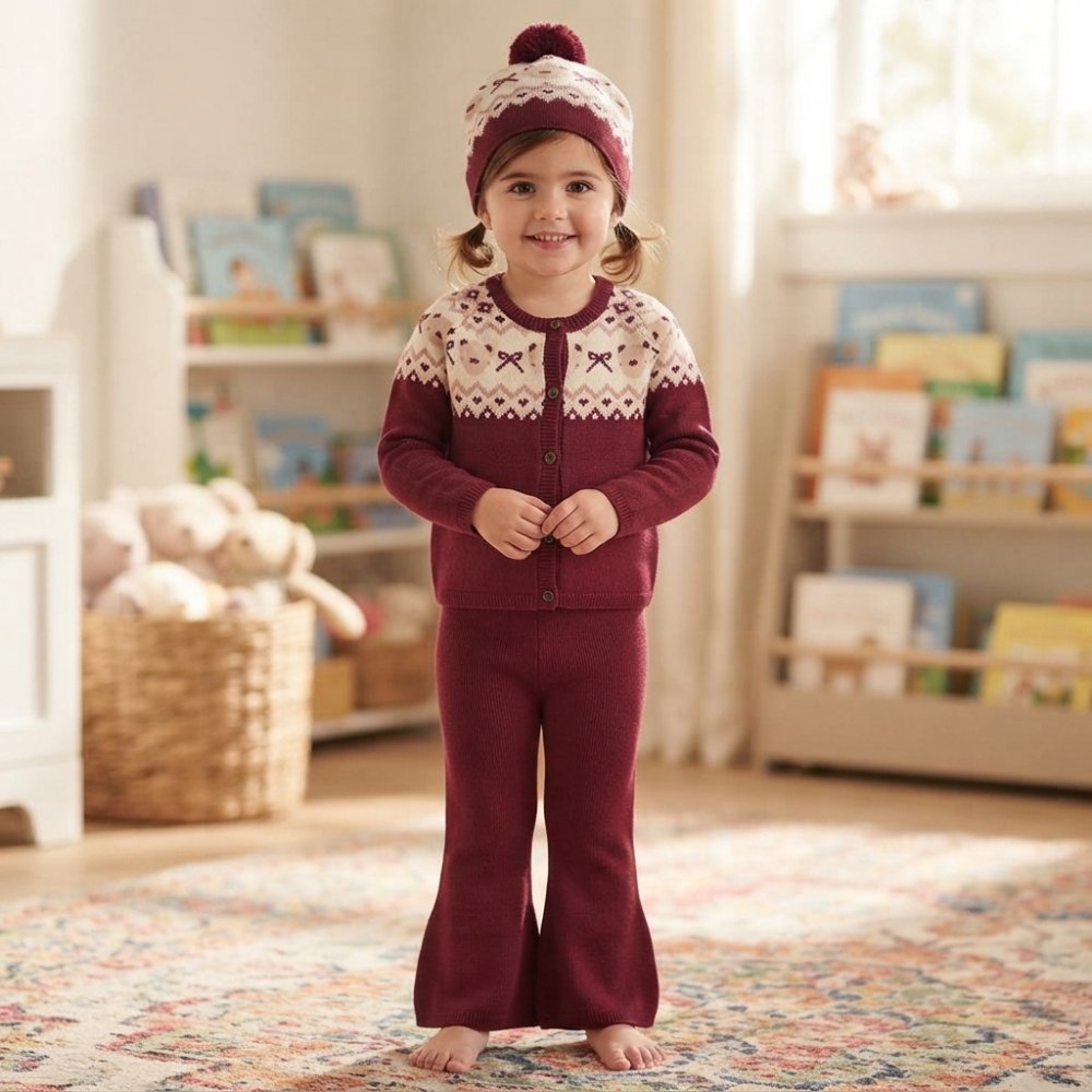 Girls Knitted Outfit with Bobble Hat