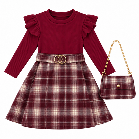 Girls Check Dress & Bag