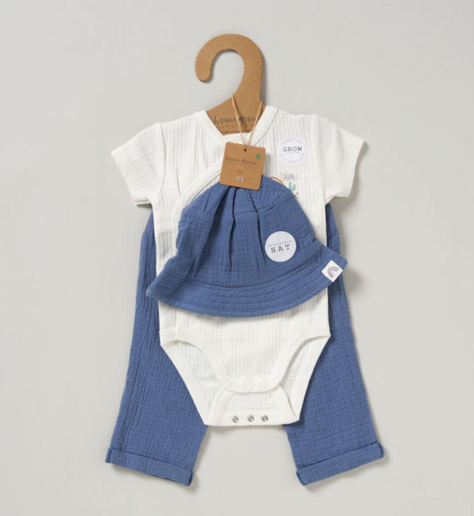 Baby Boys Organic 3 Piece Muslin Outfit