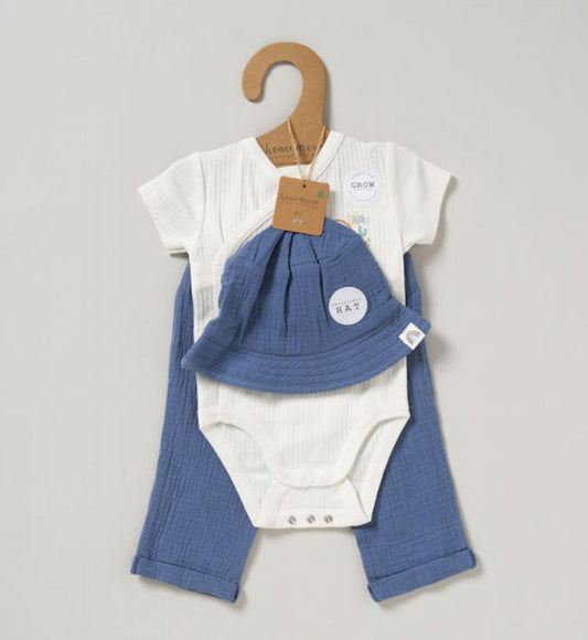 Baby Boys Organic 3 Piece Muslin Outfit