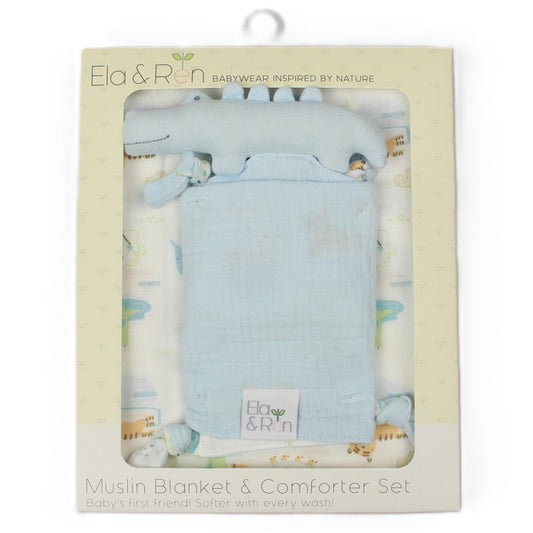Blue Muslin Blanket & Comforter Gift Box