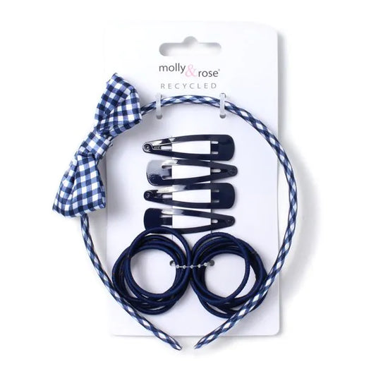 Navy Sleepies, Elastics & Gingham Aliceband Set