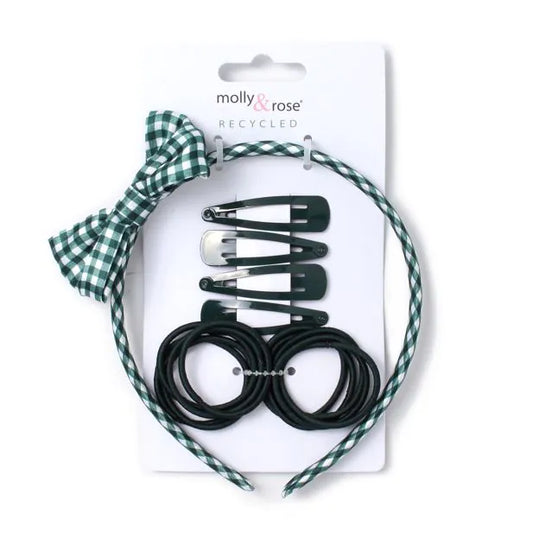Green Sleepies, Elastics & Gingham Aliceband Set
