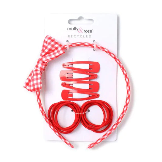 Red Sleepies, Elastics & Gingham Aliceband Set