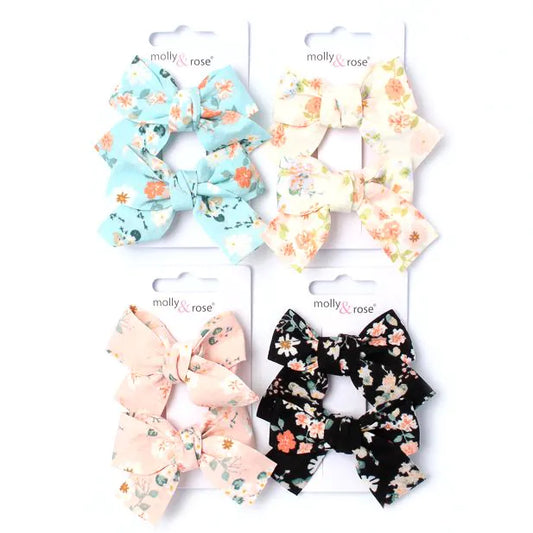 2 Floral Print Bow Clips