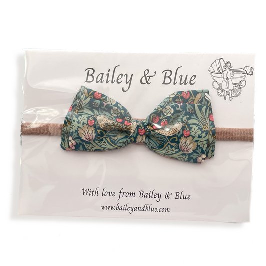 Liberty Strawberry Thief - Teal Large Bow Headband