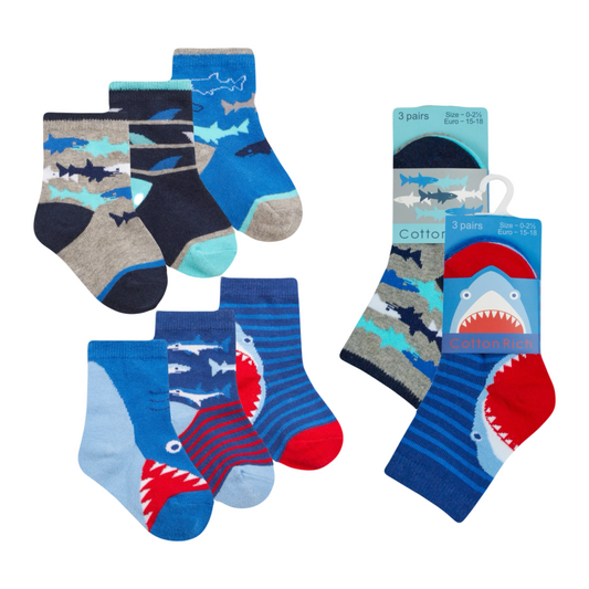 Baby Boys 3 Pack Shark Socks